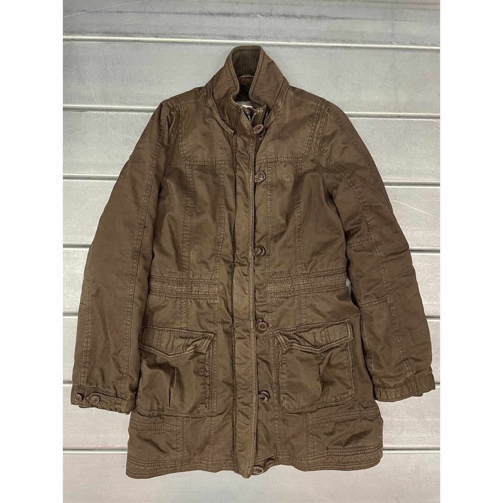 Abercrombie‎ & Fitch Military Parka Jacket Womens L Brown Faux Fur Lined Utility